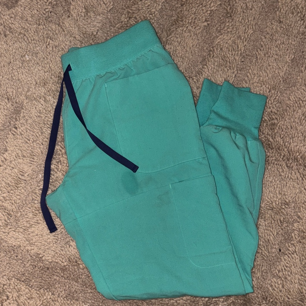 Figs scrubs Teal Jogger Pants with Navy Drawstring